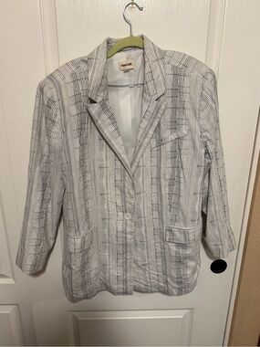 Open Edit White and Black Striped Lightweight Blazer